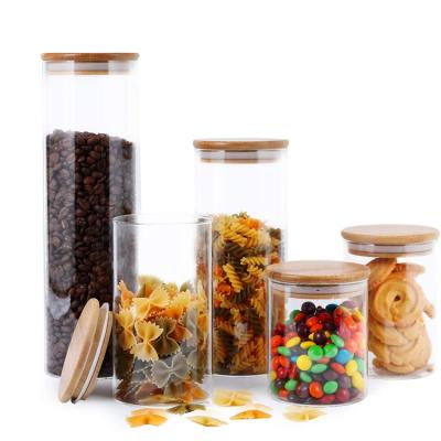 China Large Sustainable Airtight Storage Jar 500ml 800ml Glass Storage Jar Borosilicate Glass With Bamboo Lid for sale