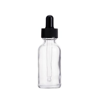 China Skin Care Color Clear Custom Serum / Serum Bottles 30ml Round 1 Ounce Boston Glass Bottles for sale