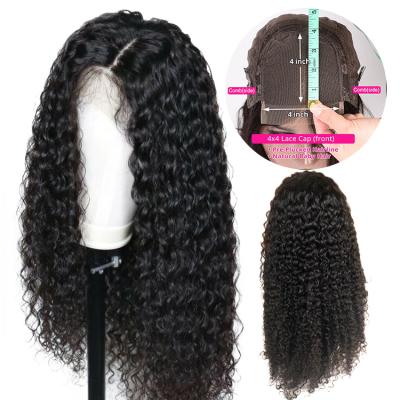 China Jerry Curl 4x4 Density 150% Density Brazilian Virgin Hair Wig Curly Wigs For Black Women for sale