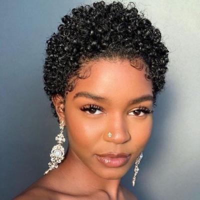 China Jerry Curl Short Curly Human Hair Wigs Pixie Curly Short Wigs Brazilian Curl Hair Afro Wigs For Women Natural Black for sale