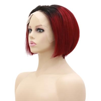 China Sheer Swiss Lace Barely Shedding Thick Smooth Soft Front Short Human Hair Wigs Bob Straight Hair Wig HD Short Front Short Pixie Cut Lace Wig 1B/Red 13x4 for sale