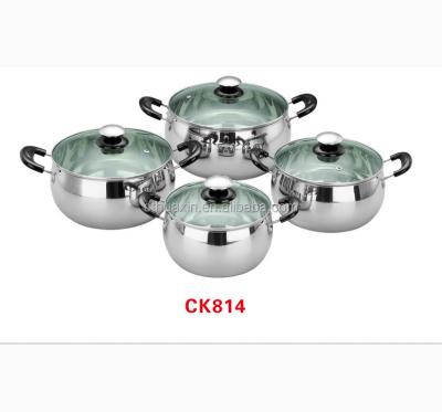 China Sustainable glass 8pcs stainless steel lid cookware set for sale