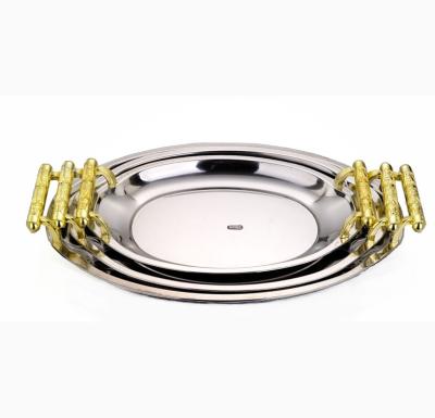 China With 3pcs Handle Stainless Steel Serving Tray Set for sale