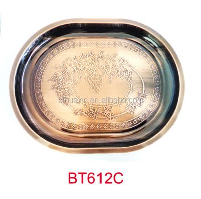 China Home Hotel Restaurant Stainless Steel Red Antique Copper Oval Dish for sale