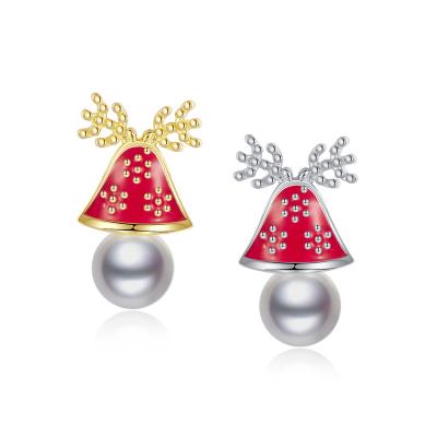 China Dropshipping FASHIONABLE VANA Christmas Hat Trendy Earrings Shell Pearl 925 Sterling Silver Studs Earrings Jewelry for sale