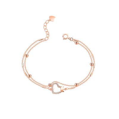 China Simple Cute Designer Jewelry Dropshipping Style 925 Sterling Silver Heart Bracelet 18K Rose Gold Bangle Bracelet Women's Bracelets for sale