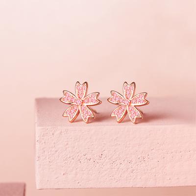 China Romantic Zirconia Cherry Blossom 925 Sterling Silver Earrings Jewelry Romantic Pink Spring Earrings 2022 Trendy Wholesale for sale