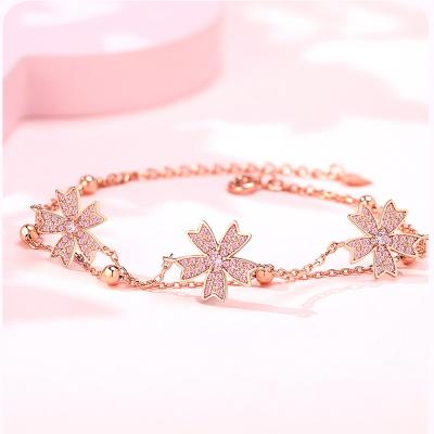 China CLASSIC Zirconia Cherry Blossom Bracelet from Vana Romantic Flower Jewelry 925 Sterling Silver Charm Bracelet Pink wholesale and bracelet 2022 for sale