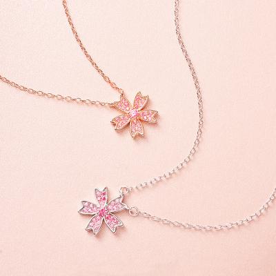 China Silver Pink Cherry Blossom Necklace Trendy 2022 Sakura Pendant Jewelry 925 Wholesale TRENDY Spring Blossom for sale