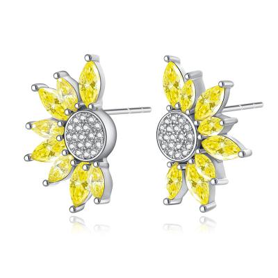 China Dropshipping TRENDY Spring Sunflower Jewelry 2022 New Arrivals Zirconia Stud Earrings 925 Sterling Sliver Earring Courson for sale