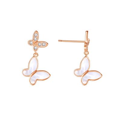 China FASHION Jewelry Sterling Silver Shell Earrings from Dropshipping Vana Butterfly Drop Earrings 18K Rose Gold Plated 925 for sale