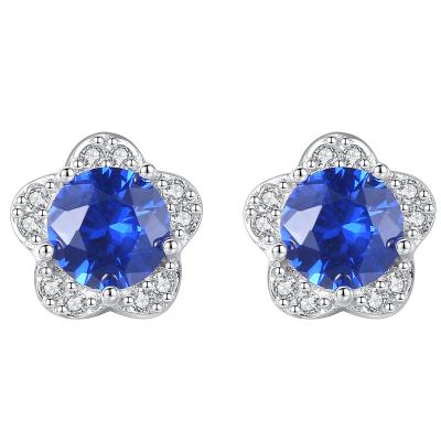 China Dropshipping 2022 925 Trendy Trendy Silver Blue Zircon Stud Earrings Flower Stud Earrings for sale