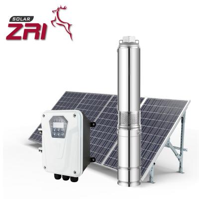 China ZRI family homes 3 inch DC brushless solar pump, centrifugal submersible solar water pump, solar pump for deep well with MPPT controller for sale