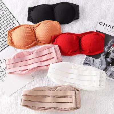 China New Strapless Style Yarn Antibacterial Sports With Chest Padded Bra Beauty Vest Underwear Short Women Seamless Tube Top for sale