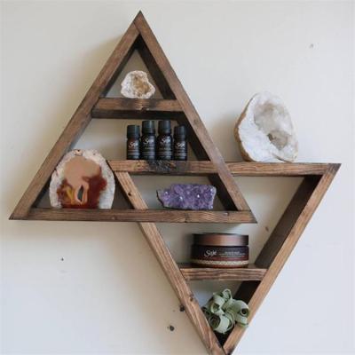 China Europe Rustic Wooden Bathroom Wall Mounted Wood Crystal Geometric Triangle Shaped Kitchen Floating Wooden Shelves Home Decor for sale