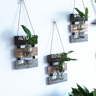 China Europe Wall Decoration Rustic Creative Four Seasons Wood Opens Wall Hanging Hydroponic Room Ornaments Vase Plant Hanging Floral Vase for sale