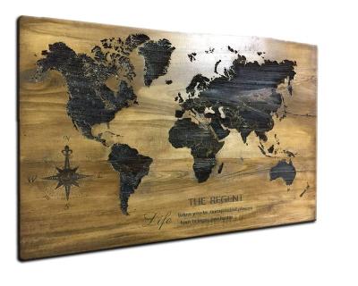 China Europe Wood Crafts Handmade Wooden World Map Laser Engraved Hollow Custom Map of the World Metal Sign Wall Decoration for sale