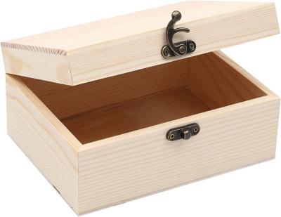 China Europe Unfinished Unpainted Wooden Box With Hinged Lid For Simple Crafts Storage Jewelry Pine Box for sale