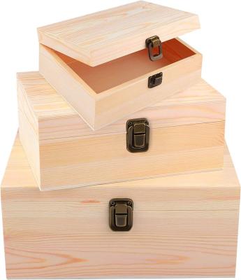 China Europe Unfinished Wooden Treasure Chest Wooden Box Decorative Pine Wood Box for sale