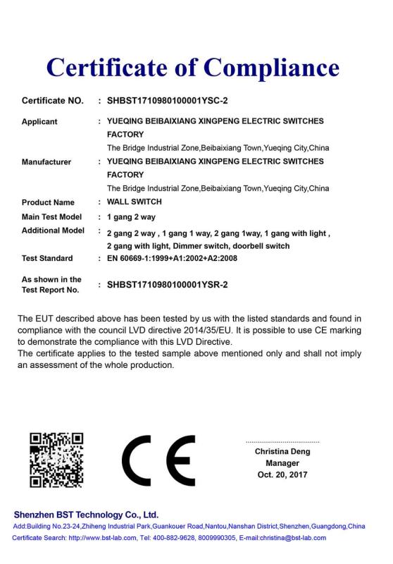 CE - Yueqing Beibaixiang Xingpeng Electric Switch Factory