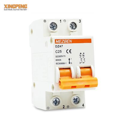 China Copper parts / mcb 2p 2a 32a dc solar circuit breaker contact 6KA solar silver miniature din rail 500V on sale for sale