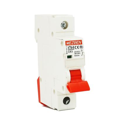 China XTM8 Single Phase Copper Miniature Circuit Breaker 1 Pole Manual Transfer MCB Switch 4kA 6kA 10kA for sale