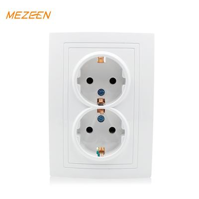 China Residential/General Purpose Wall Switch Socket 16A 220V-250V Wholesale PC Plate CE ROHS Double Schuko Socket EU Standard for sale