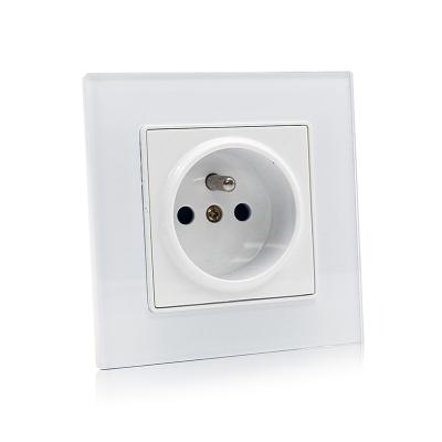 China European French Type Wall Socket Electrical Single Strip Durable Waterproof Glass Panel French Outlet for sale