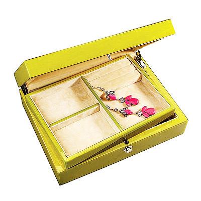 China Unique Yellow Packaging Jewellery Boxes with Accessories Magnet, Ribbon, EVA Form, Plastic Tray, Sponge for sale