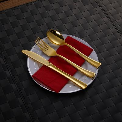 China Party Restaurant Picnic Size Quality Stylish Gold Plastic Disposable Eco-Friendly Cutlery For Event Spoon Supply Fork Printing Stainless Plastic Set for sale