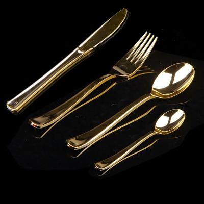 China Customizable Gold Plated Plastic Party Restaurant Picnic Tableware Dessert Spoon Cutlery For Party And Picnic Parties Cutlery Spoon Fork Set for sale