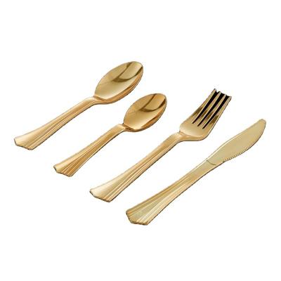 China Party Restaurant Picnic Gold Plastic Forks 100 Pack Disposable Cutlery, Heavy Duty Flatware, Plastic Silverware Set For Catering Events, Parties, Dinner for sale