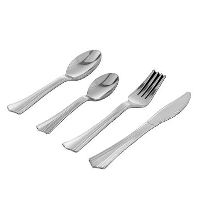 China Party Restaurant Picnic Flatware Heavy Duty Bulk Disposable Elegant Gold Plastic Cutlery For Events Supply Kids Spoon And Spoon Plastic Spoons Cutlery for sale