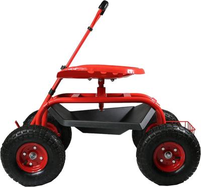 China Tools Garden Cart Rolling Scooter With Handlebar Extendable Swivel Seat Utility Basket for sale