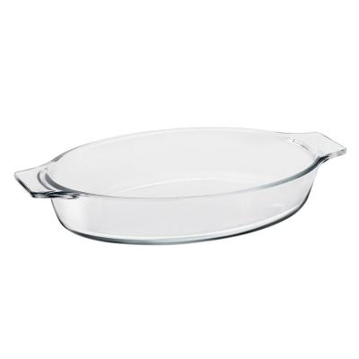 China Disposable High Borosilicate Glass Baking Dish Oval Shape Glass Bakeware With Handle for sale