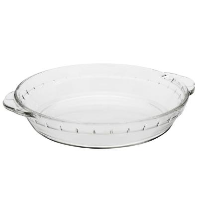 China Disposable Microwave Oven Safe Round High Borosilicate Glass Baking Dish Glass Baking Tray for sale