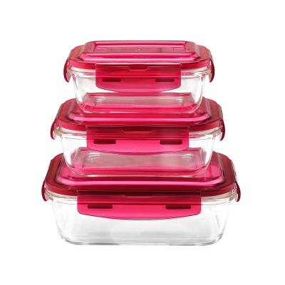 China Oven Safe Refrigerator Storage Glass Microwavable Food Container Meal Prep Containers Rectangle Shape for sale