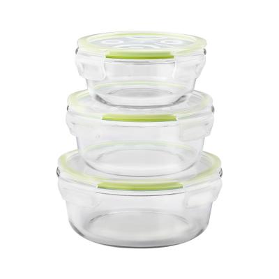 China High Borosilicate Glass Storage Microwavable Food Container With PP Lid Around Shape And Silicone Rubber for sale