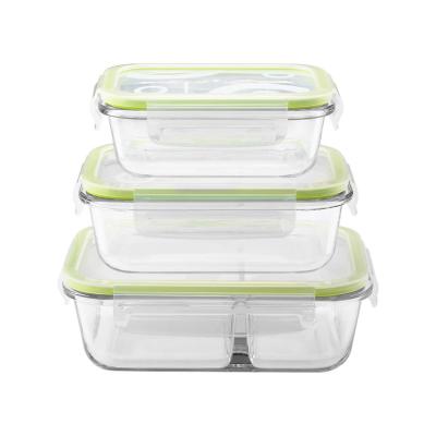 China Modern Style Microwavable Food Box PP Glass Food Containers Plastic Free Lid With Divider for sale