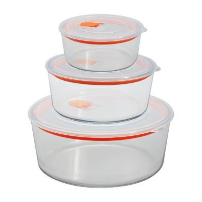 China Microwavable Glass Storage Box Microwave Food Container Borosilicate Glass Food Safe Storage Container Around Shape for sale