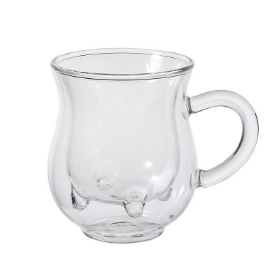 China Double Wall High Borosilicate Glass Round Espresso Cup Stored Tea Cup With Handle for sale