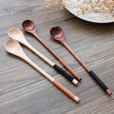 China Factory Direct Selling Long Handle Wooden Straight Round Mouth Coffee Mixing Spoon for sale