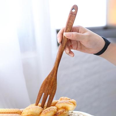 China Factory Direct Selling Sustainable Ins Style Japanese Hotel Supplies Tableware Acacia Wood Hand Salad Mixing Fork for sale