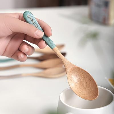 China Factory direct sale household tableware household viable creative wavy colorful handle wooden spoon for sale