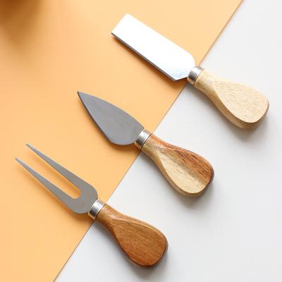 China Factory direct sale stainless steel handle cheese knife and viable creative wooden fork set for sale