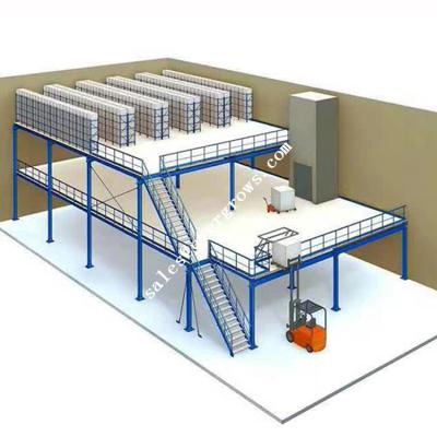 China Corrosion Protection Mezzanine Floor Steel Rack System With Sidewalk , Mezzanine Floor Plate Builders for sale