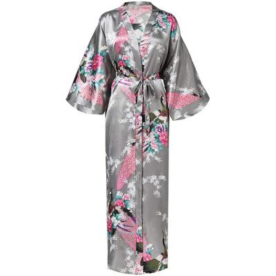 China Sexy Wedding Bathrobe Peacock Flower Print Peacock Kimono Bathrobe Sleepwear Breathable Plus Size Chinese Women Long Robe for sale