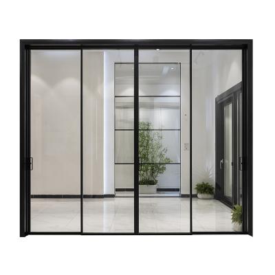 China Sound Insulation High Performance Tempered Glass Frame Narrow Interior Partition Aluminum Sliding Door for sale