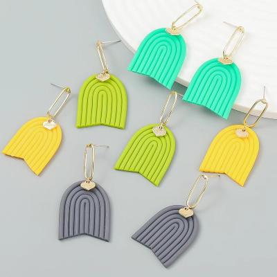 China Za Fashion Polymerized Clay Earrings Bar Multicolor Palm Shape Women Geometric Clay Earrings for sale