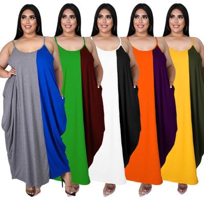 China (0.55) DHN005 Viable Plus Size Neck Sling Irregular Explosive Round Edge Color Matching Ladies Dress For Women for sale